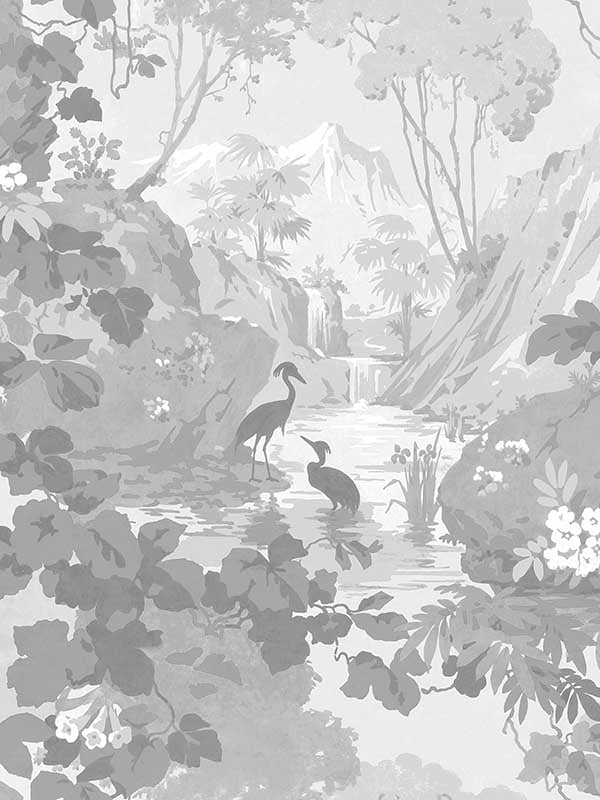 Eden Crane Lagoon fabric in grey color - pattern number M1677 - by Brewster in the Archive Collection collection