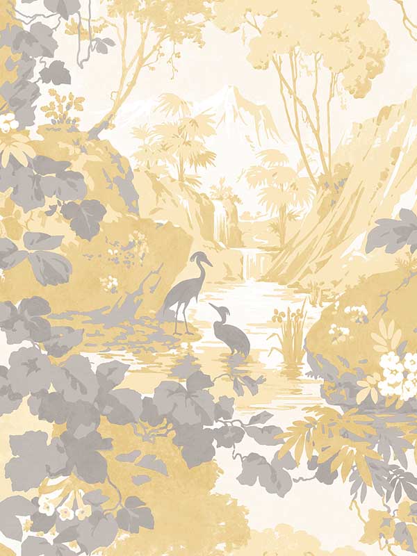 Eden Crane Lagoon fabric in mustard color - pattern number M1678 - by Brewster in the Archive Collection collection