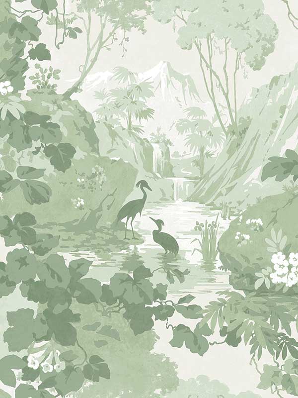 Eden Crane Lagoon fabric in sage color - pattern number M1679 - by Brewster in the Archive Collection collection