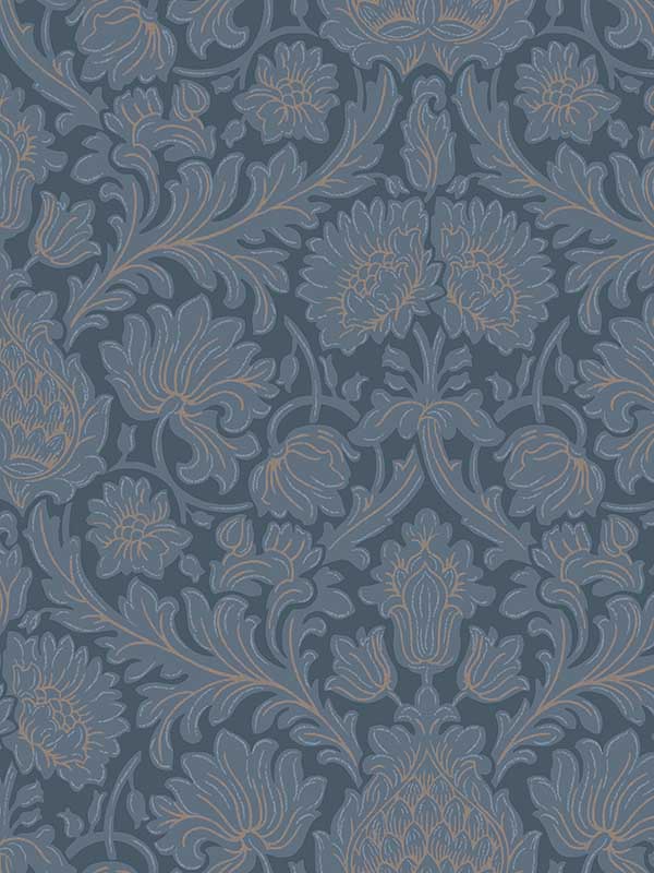 Bamburg Floral fabric in dark blue color - pattern number M1681 - by Brewster in the Archive Collection collection
