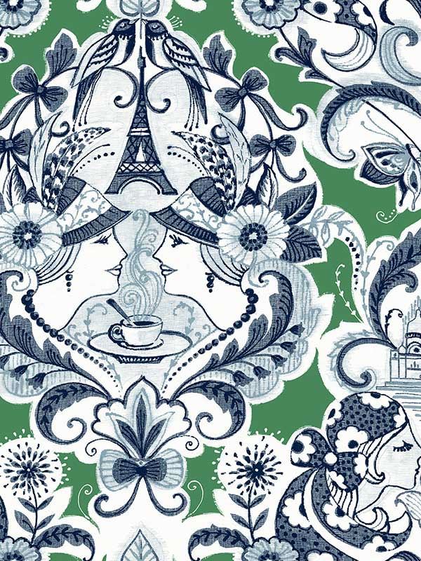 Sadie Parisian Damask fabric in green color - pattern number 2973-90887 - by A Street Prints in the Daylight collection