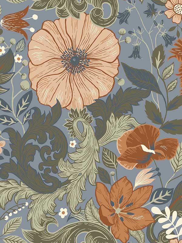 Victoria Floral Nouveau fabric in blue color - pattern number 2999-13108 - by A Street Prints in the Annelie collection