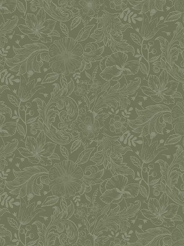Wilma Floral Block Print fabric in green color - pattern number 2999-13129 - by A Street Prints in the Annelie collection