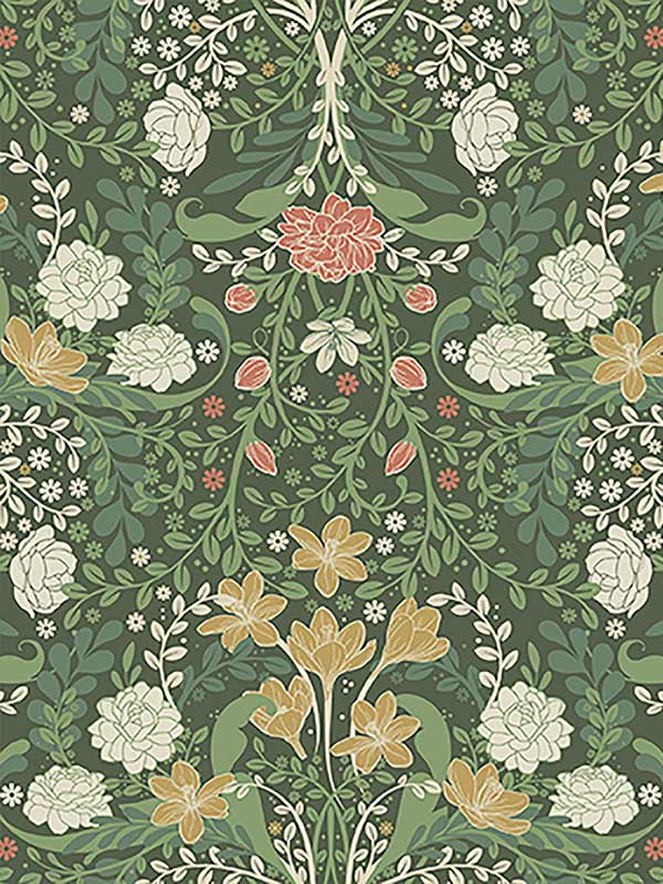 Froso Garden Damask fabric in green color - pattern number 2999-24102 - by A Street Prints in the Annelie collection