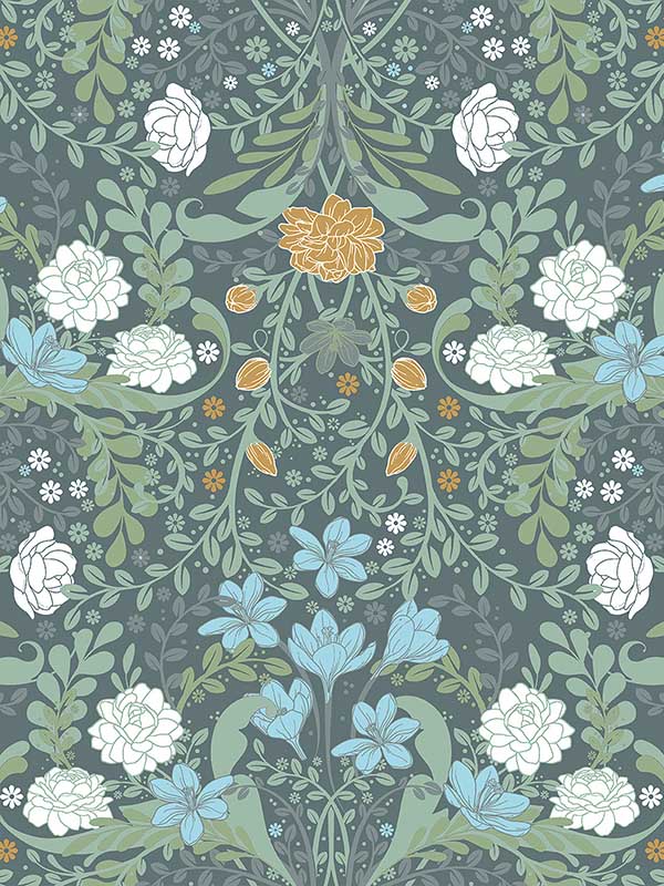 Froso Garden Damask fabric in turquoise color - pattern number 2999-24106 - by A Street Prints in the Annelie collection