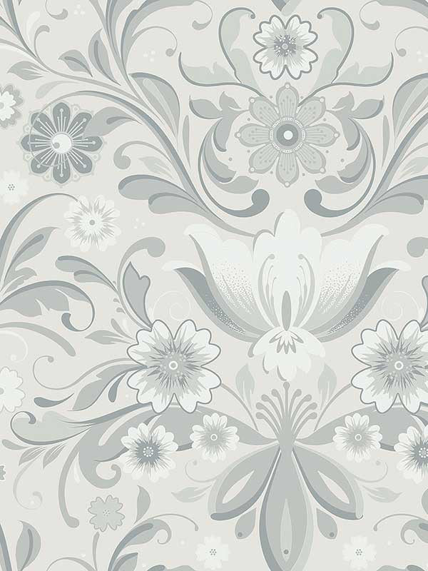 Ostanskar Retro Floral fabric in light grey color - pattern number 2999-24109 - by A Street Prints in the Annelie collection
