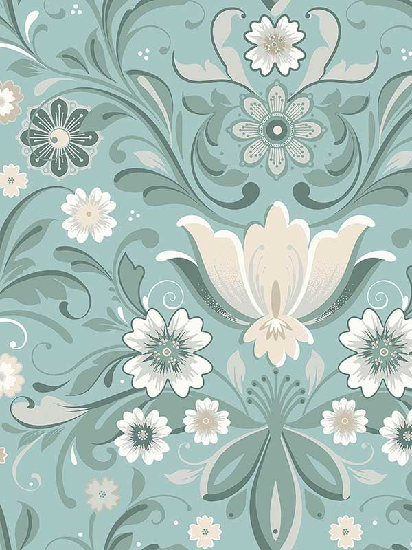 Ostanskar Retro Floral fabric in turquoise color - pattern number 2999-24111 - by A Street Prints in the Annelie collection