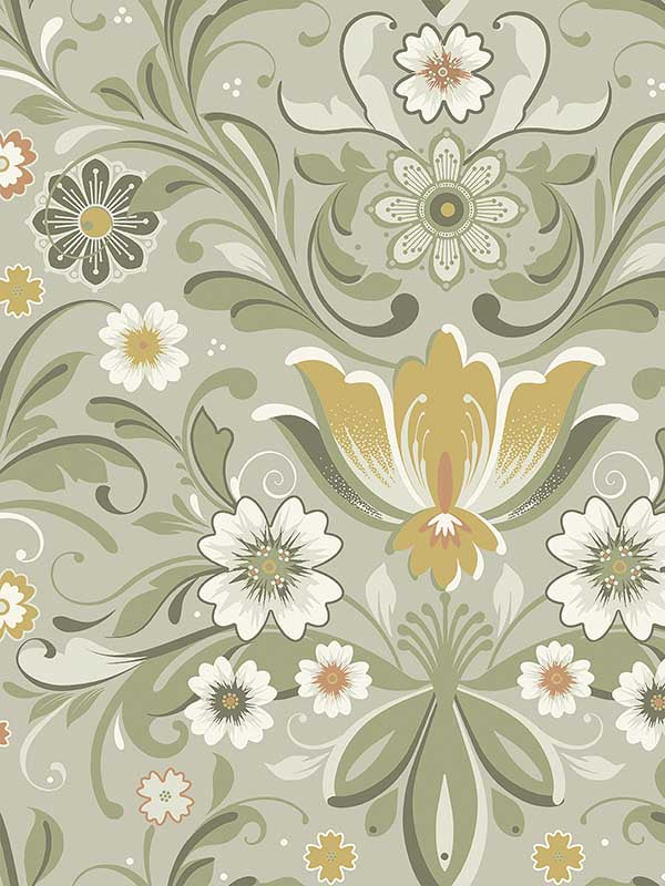 Ostanskar Retro Floral fabric in green color - pattern number 2999-24113 - by A Street Prints in the Annelie collection