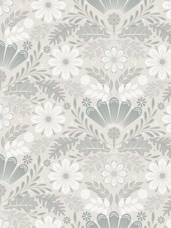 Klockrike Botanical Damask fabric in light grey color - pattern number 2999-24125 - by A Street Prints in the Annelie collection