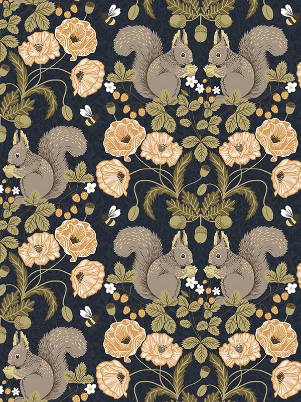 Kurre Woodland Damask wallpaper in dark blue color - pattern number 2999-44123 - by A Street Prints in the Annelie collection
