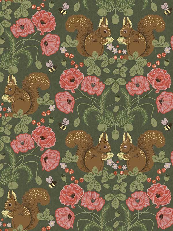 Kurre Woodland Damask wallpaper in dark green color - pattern number 2999-44124 - by A Street Prints in the Annelie collection