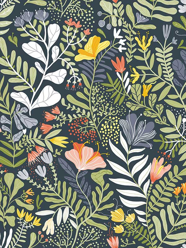 Brittsommar Woodland Floral wallpaper in navy blue color - pattern number 2999-55010 - by A Street Prints in the Annelie collection