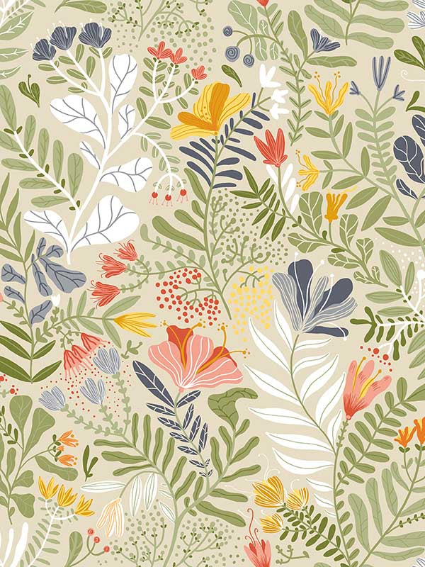 Brittsommar Woodland Floral wallpaper in beige green color - pattern number 2999-55011 - by A Street Prints in the Annelie collection
