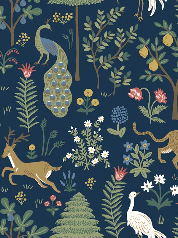 Menagerie fabric in blue and brown color - pattern number RP7304 - by Rifle Paper Co in the Rifle Paper Co Second Edition collection