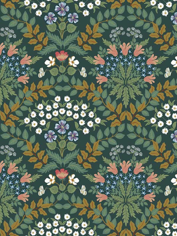 Bramble fabric in green and gold color - pattern number RP7322 - by Rifle Paper Co in the Rifle Paper Co Second Edition collection