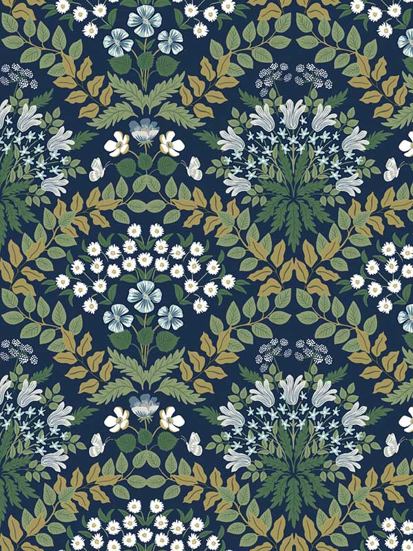 Bramble fabric in navy and green color - pattern number RP7324 - by Rifle Paper Co in the Rifle Paper Co Second Edition collection
