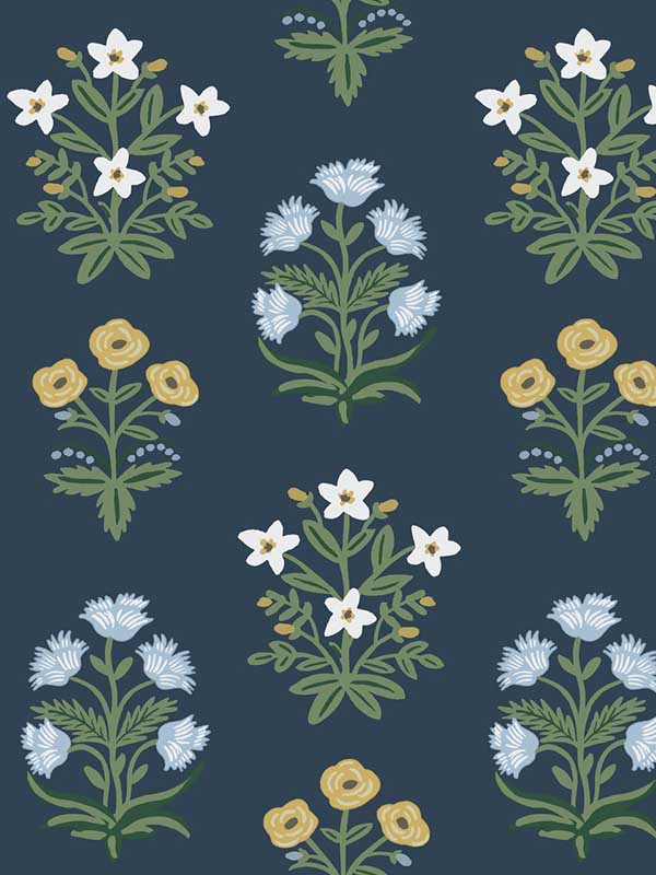 Mughal Rose wallpaper in blue and purple color - pattern number RP7351 - by Rifle Paper Co in the Rifle Paper Co Second Edition collection