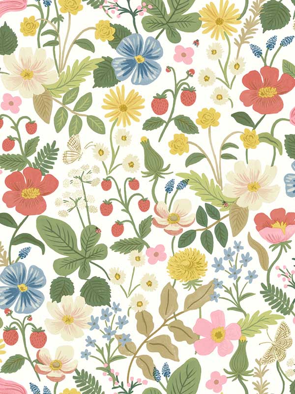 Strawberry Fields wallpaper in white and red color - pattern number RP7354 - by Rifle Paper Co in the Rifle Paper Co Second Edition collection