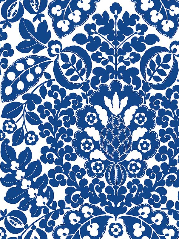 Marni Fruit Damask wallpaper in blue color - pattern number 4081-26332 - by A Street Prints in the Happy collection