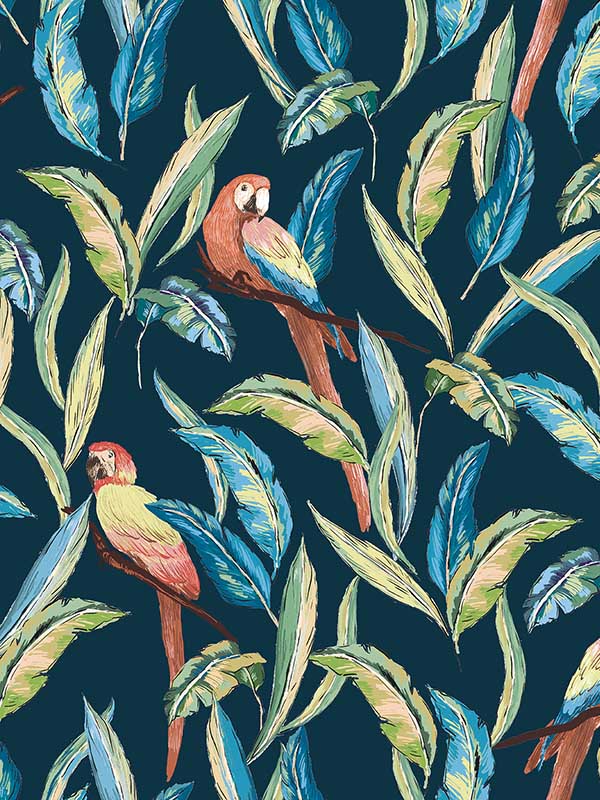 Tropical Parrot fabric in indigo color - pattern number WLD53117W - by OhPopsi in the Wild collection