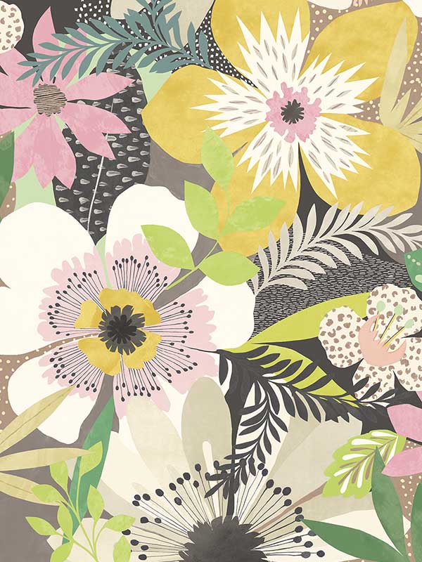 Janis Floral Riot fabric in mustard color - pattern number CEP50102W - by OhPopsi in the Concept collection
