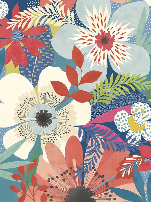 Janis Floral Riot fabric in indigo color - pattern number CEP50104W - by OhPopsi in the Concept collection