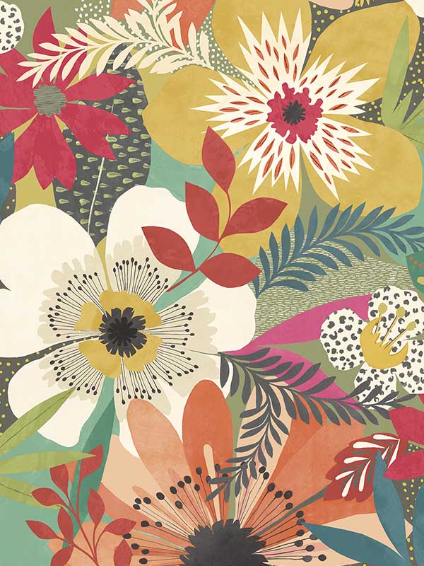 Janis Floral Riot fabric in olive color - pattern number CEP50105W - by OhPopsi in the Concept collection