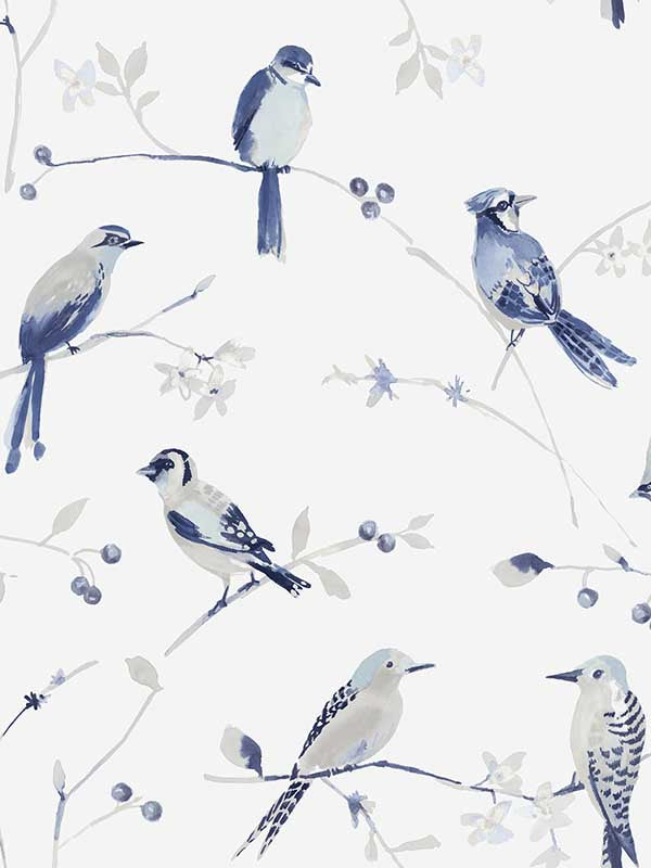 Birdsong Trail fabric in blue color - pattern number 3124-13852 - by Chesapeake in the Thoreau collection
