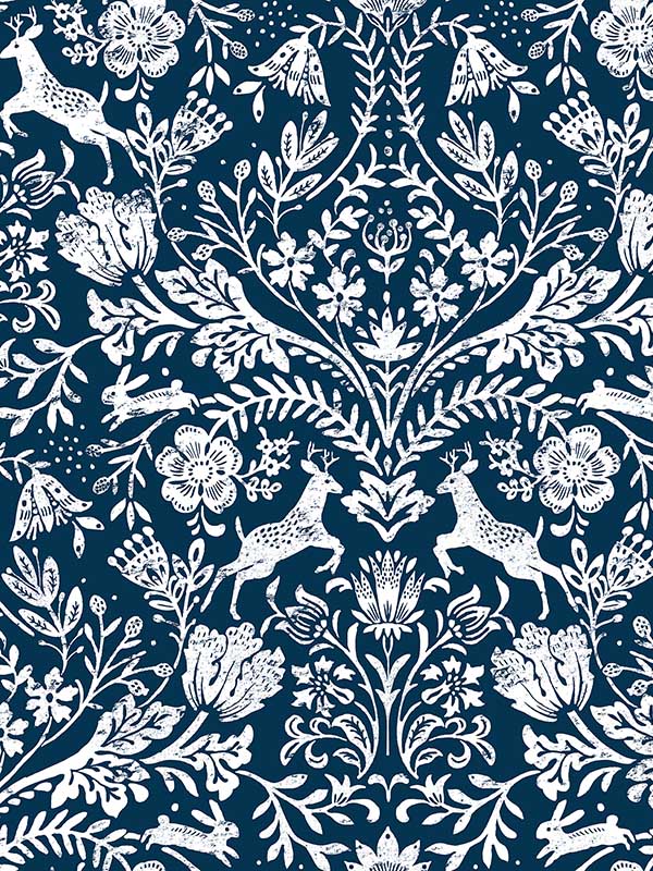 Forest Dance Damask fabric in navy color - pattern number 3124-13883 - by Chesapeake in the Thoreau collection