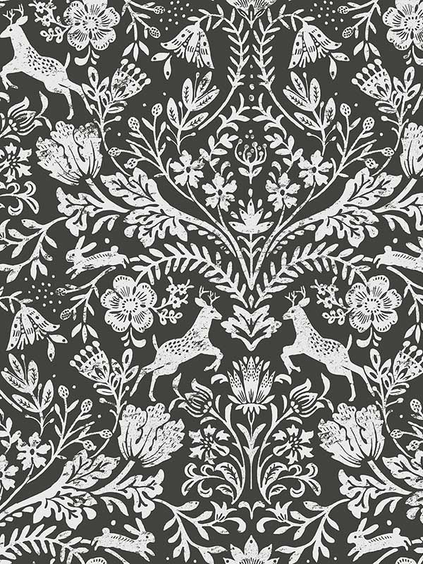 Forest Dance Damask fabric in charcoal color - pattern number 3124-13885 - by Chesapeake in the Thoreau collection