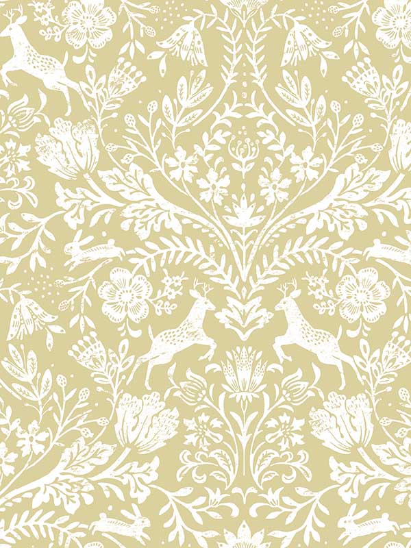Forest Dance Damask wallpaper in honey color - pattern number 3124-13886 - by Chesapeake in the Thoreau collection