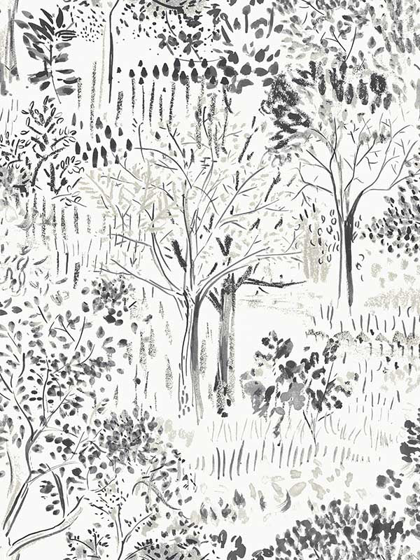 Walden Forest fabric in black color - pattern number 3124-13894 - by Chesapeake in the Thoreau collection