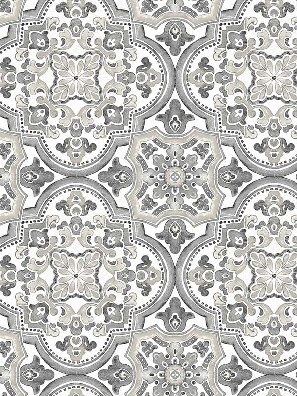 Concord Medallion wallpaper in black color - pattern number 3124-13964 - by Chesapeake in the Thoreau collection
