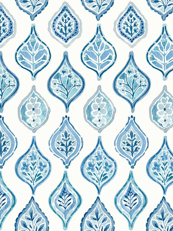 Marketplace Motif fabric in white and blue color - pattern number MN1850 - by York in the Mediterranean collection