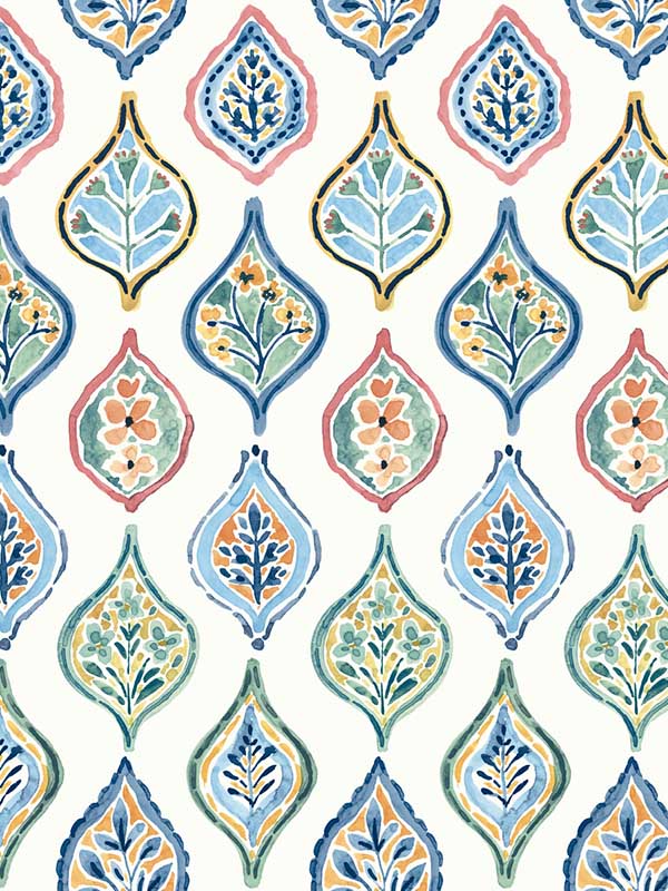 Marketplace Motif fabric in white and multi color - pattern number MN1852 - by York in the Mediterranean collection