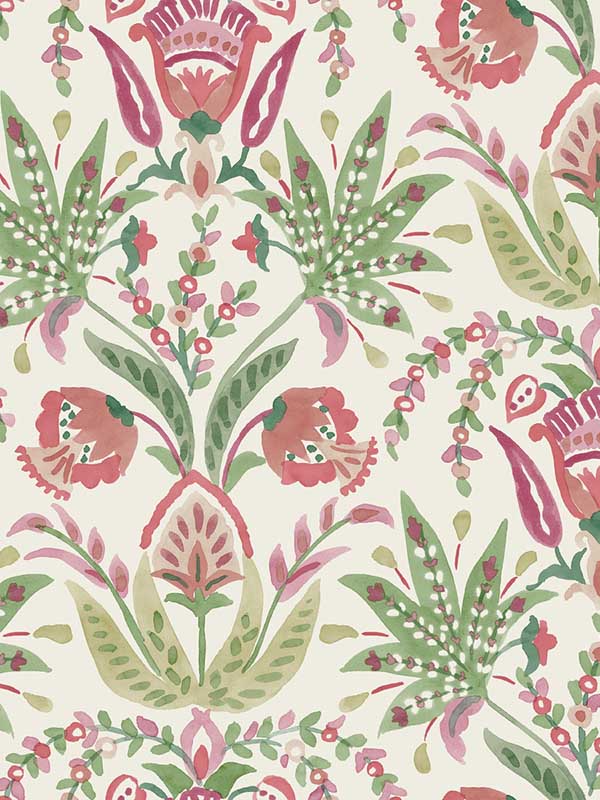 Seaside Jacobean wallpaper in green and red color - pattern number MN1914 - by York in the Mediterranean collection