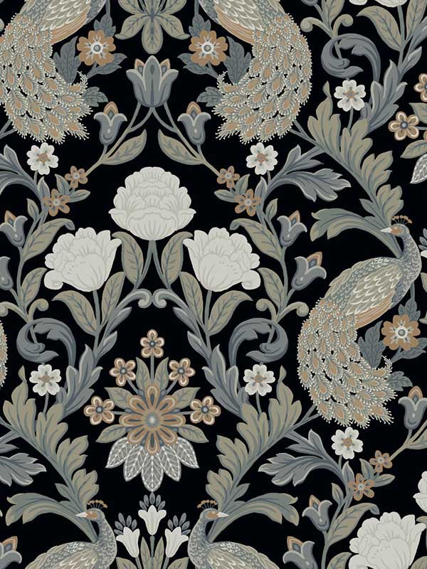 Plume Dynasty fabric in black color - pattern number AC9101 - by Ronald Redding in the Arts and Crafts collection