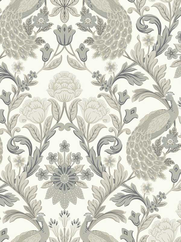 Plume Dynasty fabric in white and neutral metallic color - pattern number AC9102 - by Ronald Redding in the Arts and Crafts collection