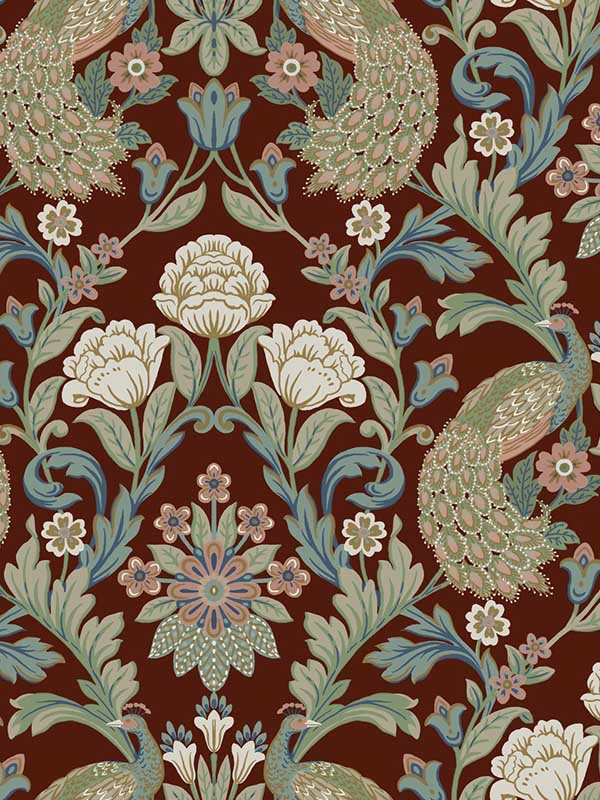 Plume Dynasty fabric in red metallic color - pattern number AC9106 - by Ronald Redding in the Arts and Crafts collection