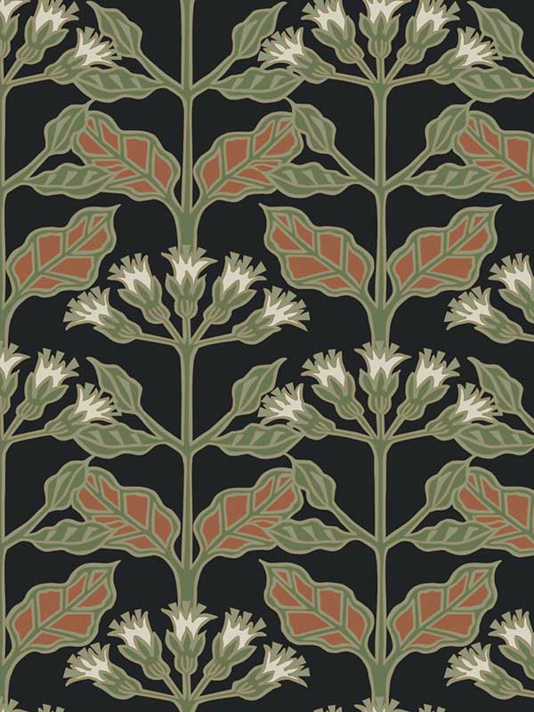 Tracery Blooms fabric in black metallic color - pattern number AC9113 - by Ronald Redding in the Arts and Crafts collection