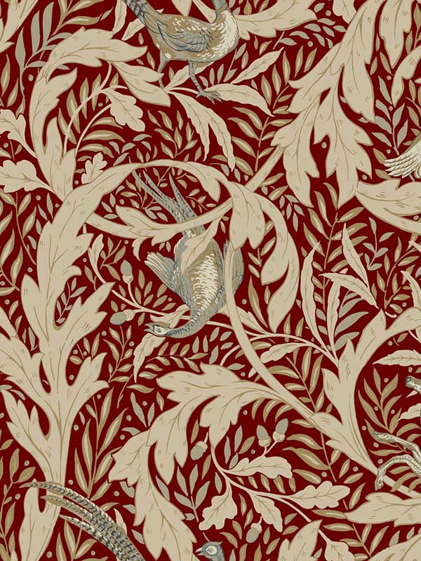 Woodland Tapestry fabric in red color - pattern number AC9121 - by Ronald Redding in the Arts and Crafts collection