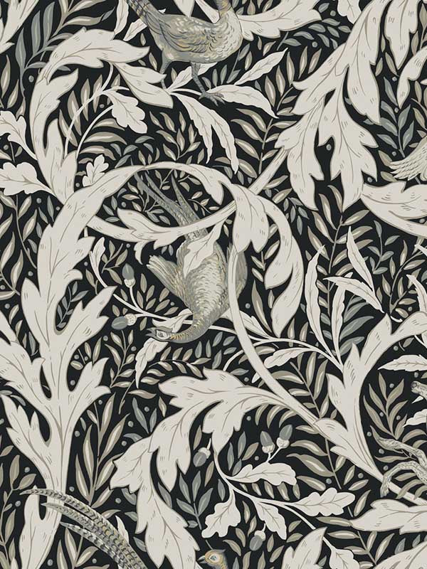 Woodland Tapestry fabric in black color - pattern number AC9122 - by Ronald Redding in the Arts and Crafts collection