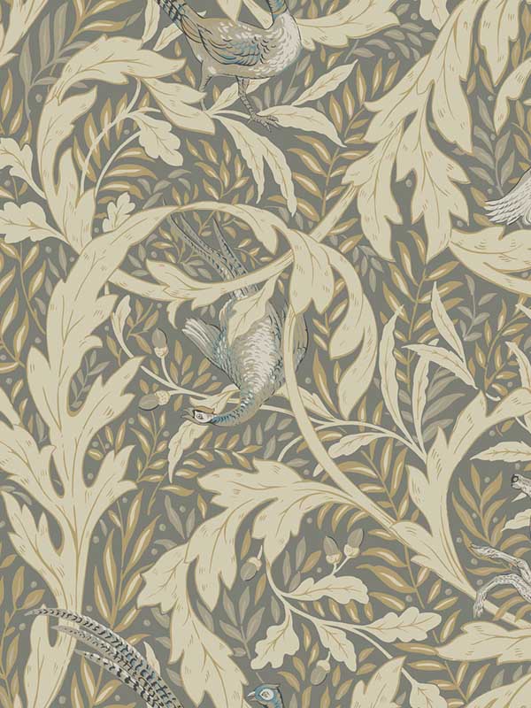 Woodland Tapestry fabric in neutral metallic color - pattern number AC9123 - by Ronald Redding in the Arts and Crafts collection