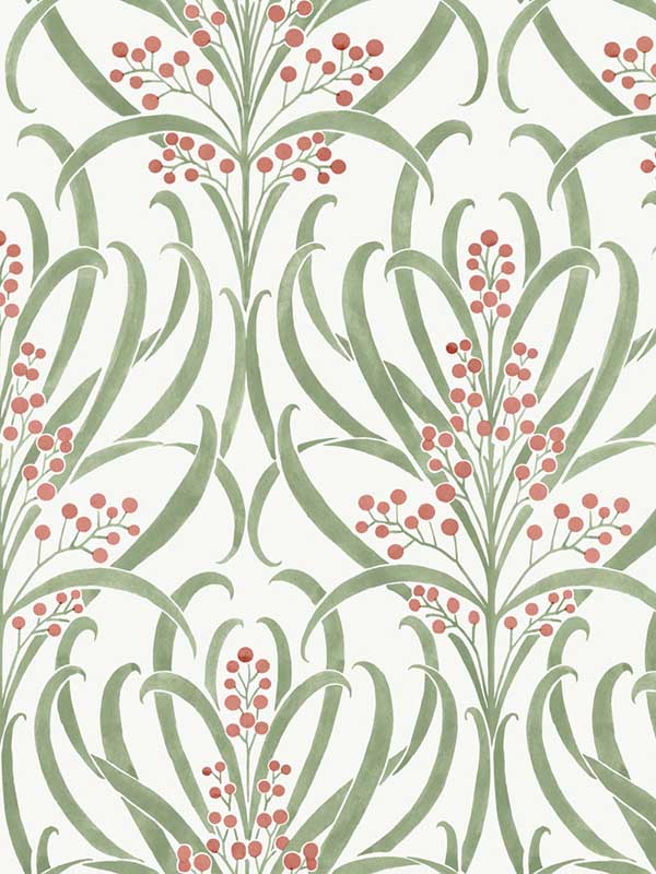 Calluna fabric in white and berry metallic color - pattern number AC9141 - by Ronald Redding in the Arts and Crafts collection