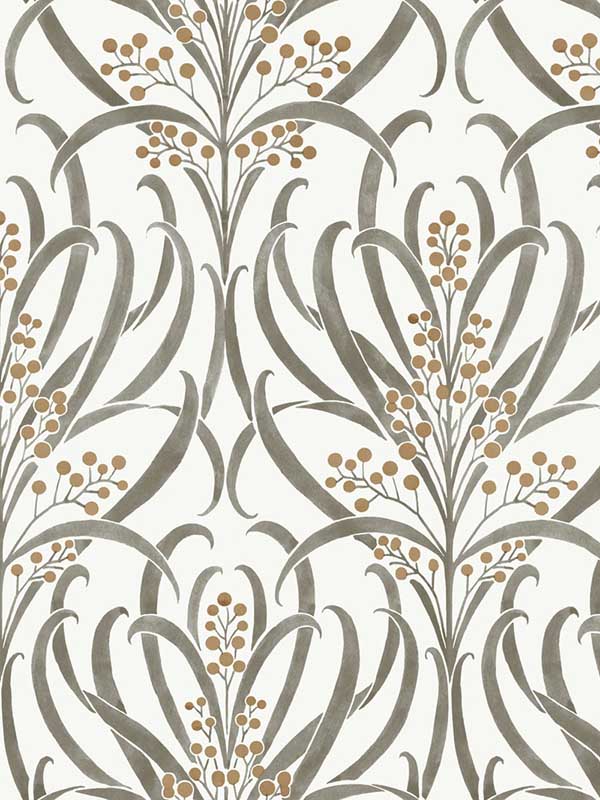 Calluna fabric in white and taupe metallic color - pattern number AC9142 - by Ronald Redding in the Arts and Crafts collection