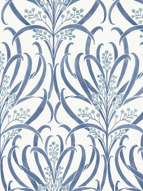 Calluna fabric in white and blue metallic color - pattern number AC9143 - by Ronald Redding in the Arts and Crafts collection