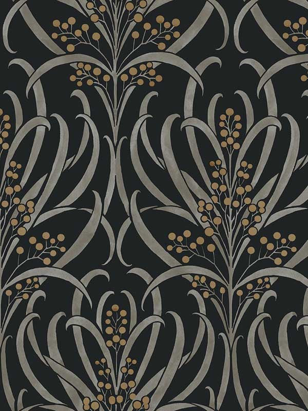Calluna fabric in black and gold metallic color - pattern number AC9145 - by Ronald Redding in the Arts and Crafts collection