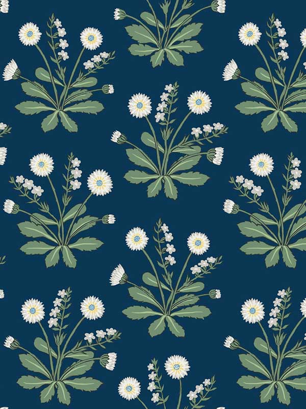 Meadow Flowers fabric in navy and white color - pattern number AC9151 - by Ronald Redding in the Arts and Crafts collection