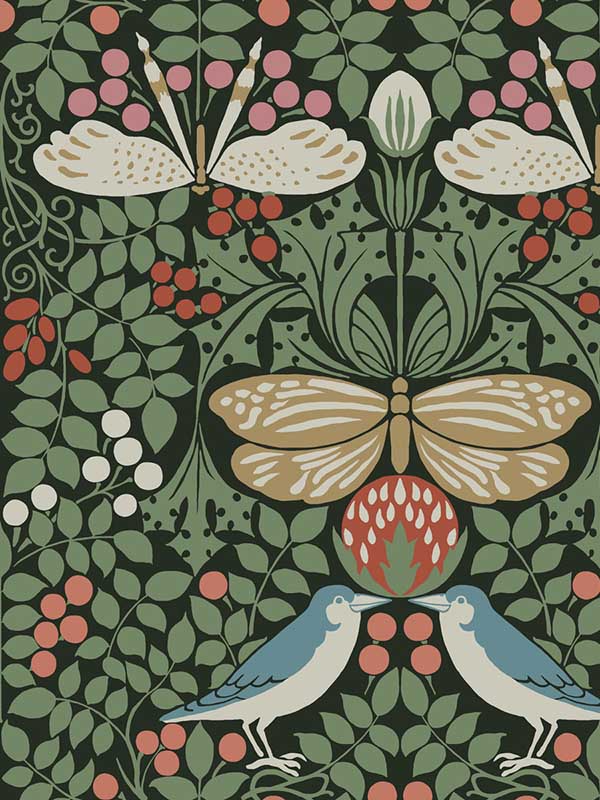 Butterfly Garden fabric in green metallic color - pattern number AC9161 - by Ronald Redding in the Arts and Crafts collection