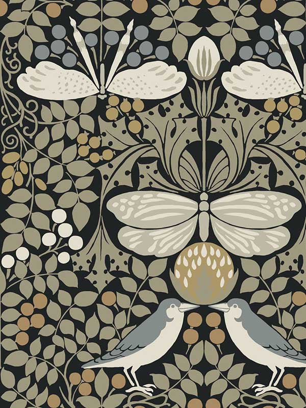 Butterfly Garden fabric in black metallic color - pattern number AC9162 - by Ronald Redding in the Arts and Crafts collection